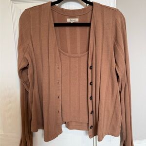Madewell Tan Knit Cardigan and Tank Set